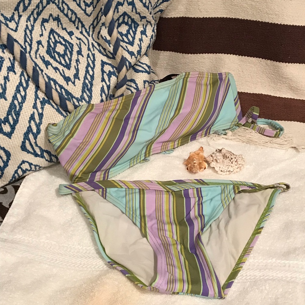 GOSSIP 2-piece bandeau bikini purple blue stripe M